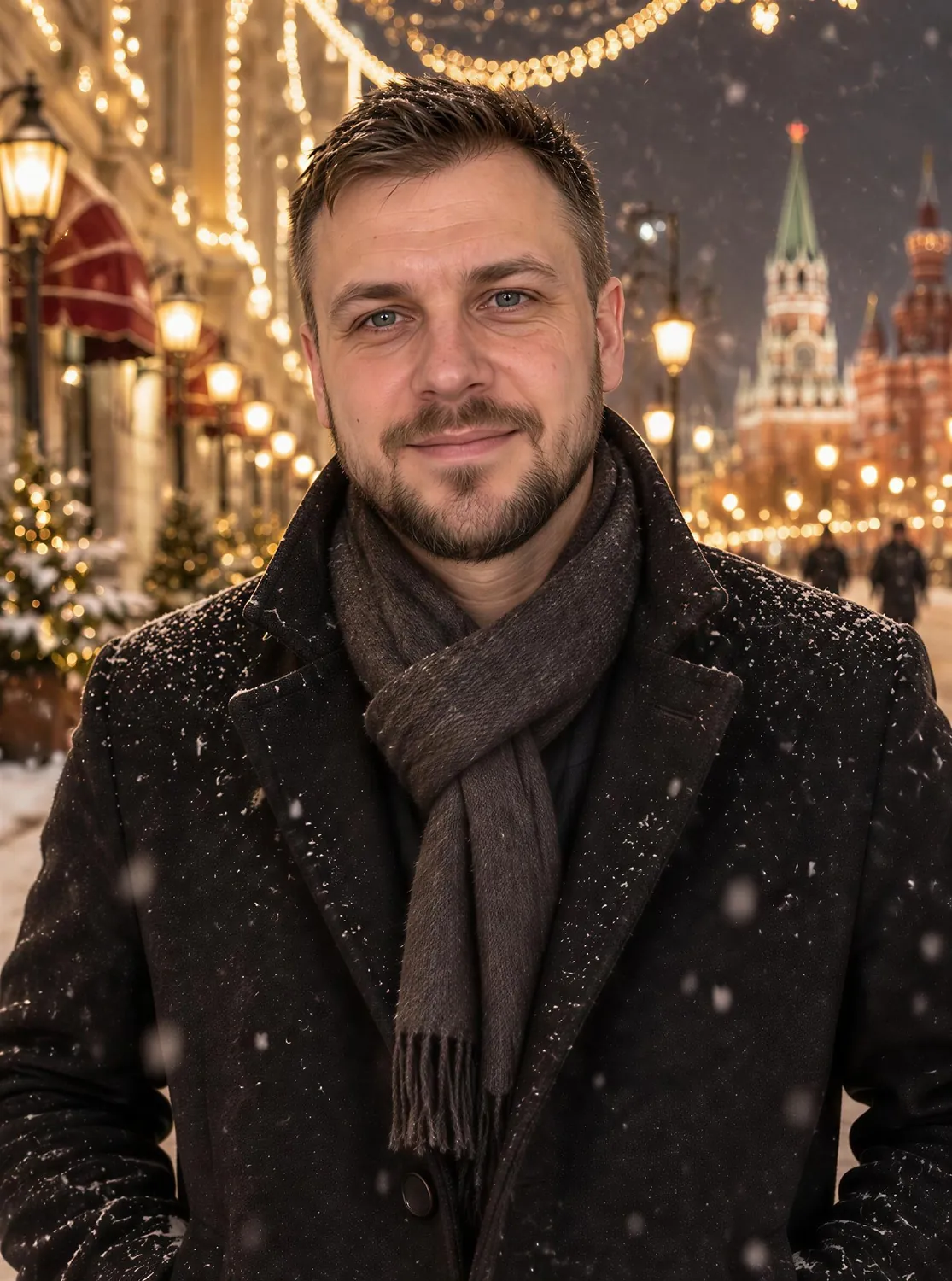 Мужская зимняя нейрофотосессия — образ «Зимний вечер в городе»